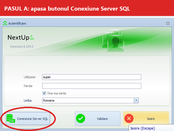Autentificare - buton Conexiune Server SQL